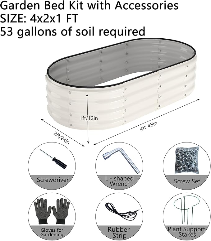 Galvanized Metal Planter Raised Garden Bed Kit for Gardening Outdoor,4x2x1ft Planter Grow Garden Box Raised Flower Bed,Long Vegetable Clearance Herb Raised Garden Beds for Gardening White