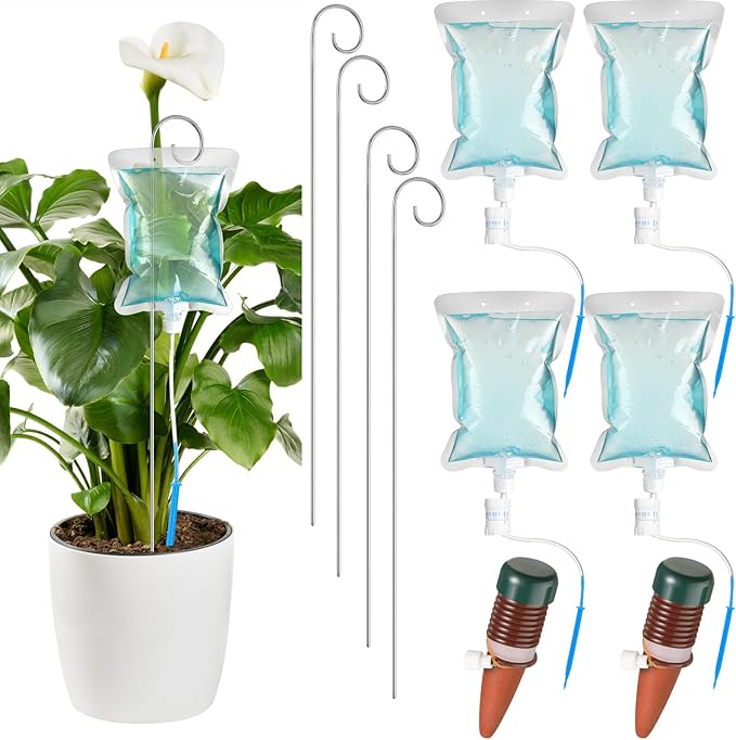 Norme Plant Drip Irrigation Set 500 ml Drip Water Bag Plant Waterer with Support Rod Plant Watering Stakes Self Watering Spikes Automatic Watering System for Potted Plants Indoor Outdoor(6 Pcs)
