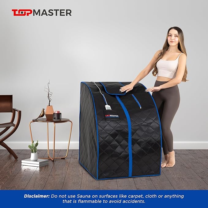 TopMaster Foldable Infrared Sauna, Portable Sauna for Home, Sauna Tent Sauna Box Portable, Indoor Portable Sauna with Foldable Chair, Wired Controller - Sauna Box for Home 1050W Power, Max 140°F Black
