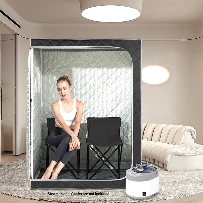 Smartmak Full Size Steam Sauna Tent, Portable Whole Body Home Spa Room, 1 or Two Person Large Space, Steamer NOT Included (47.28" x 35.46" x 63" Grey Border)