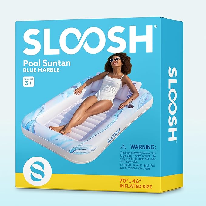 SLOOSH Inflatable Tanning Pool Lounger Float, 70" x 46" Pool Floats Adult with Pillow, 4 in 1 Suntan Tub Raft Floatie,Sunbathing Bed Lounge for Water Blow Up Ball Pit Party Gifts
