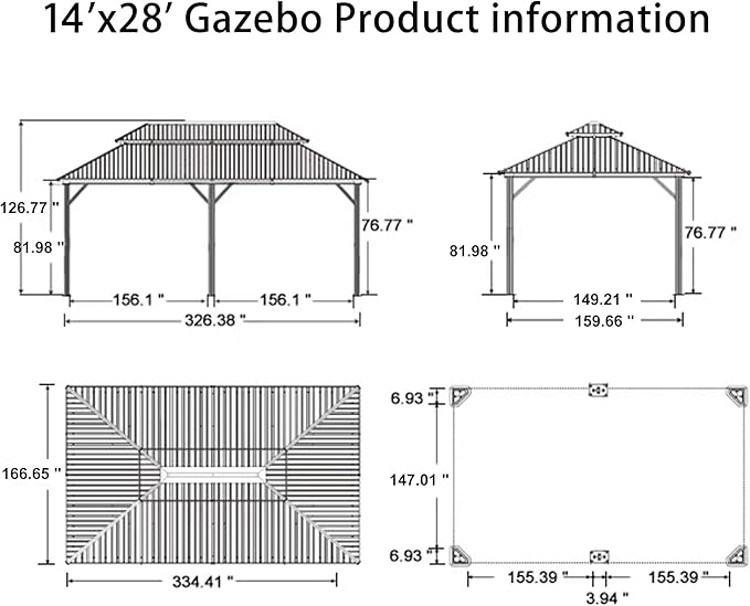 PURPLE LEAF 14' X 28' Outdoor Hardtop Gazebo Patio Wide Aluminum Frame Metal Double Roof with Heavy Duty Netting and Curtains for Permanent Hard Top Pavilion Screen Khaki