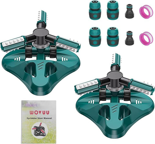 Lawn Sprinkler,Upgrade Garden Sprinkler Automatic 360 Degree Rotating Irrigation Grass Water Sprinkler System, Garden Hose Sprinkler for Yard/Built in 36 Units Angle Spray Nozzles-2Pack(Green)