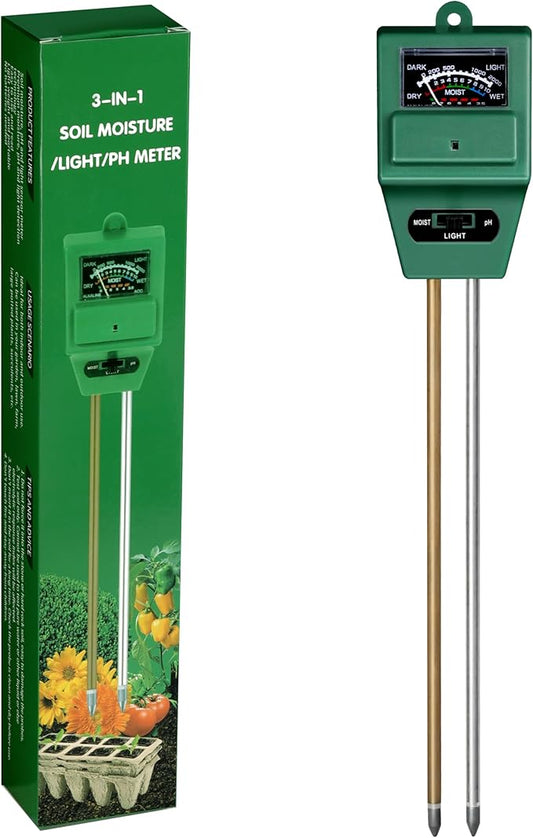 iPower 3-in-1 Plant Moisture/Light/PH Meter, Soil Test Kit for Gardening, Farming, Indoor & Outdoor Use