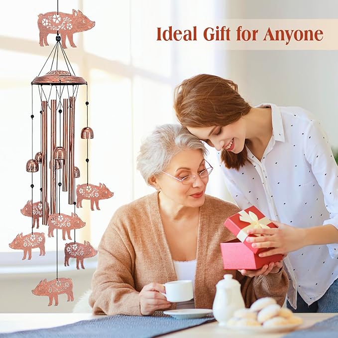 Pig Wind Chimes Outdoor Pig Gifts for Women/Men/Mom/Wife/Grandma Birthday Gifts Memorial Gift Metal WindChimes for Outside/Indoors, Lawn, Patio, Home, Porch, Yard Decor, Garden Decorations