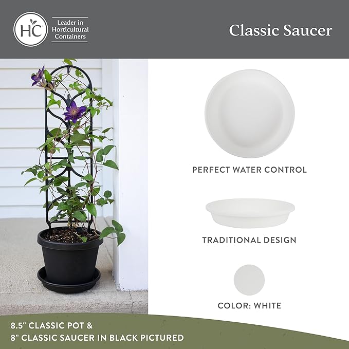 The HC Companies Flower Pot Saucers - Plastic Plant Saucer for Outdoors & Indoors - Traditional Design Plant Pot Trays for Water Drainage - Durable & Stylish Round Plant Tray (16-inch White)