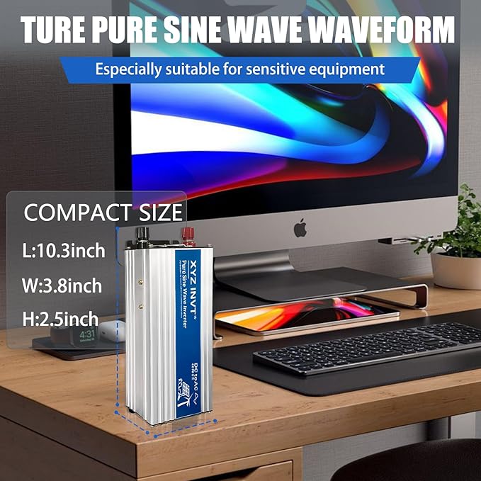 1200W Pure Sine Wave Power Inverter DC 36V to AC 110V/120V, 2400W Peak, Car/Truck Power Converter for Solar, Home, Vehicle & Rechargeable Devices with LED Display