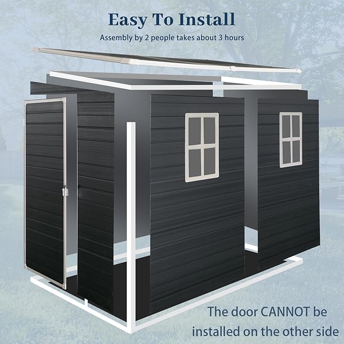 4‘x8’ Lean to Shed, Resin Storage Sheds Outdoor with Floor Included, Plastic Sheds & Outdoor Storage Clearance with 2 Windows, Backyard Storage Sheds for Garden Tools, Bicycle
