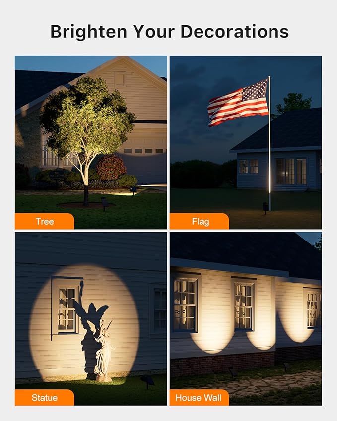 4 Pack Solar Powered Sunset Landscape Spotlights Outdoor Waterproof for Tree, House, Statue, Sign Spot Lights for Outside Yard, Garden, Lawn, Path, Walkway with Independent Uplight & Panel, Warm White