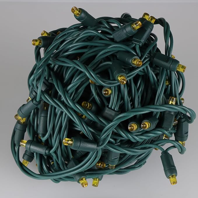 100 LED 5MM Yellow Christmas Lights, 33FT Indoor/Outdoor String Light, Mini Lights for Garden, Patio, Christmas Trees - Green Wire, Commercial Grade, UL Listed