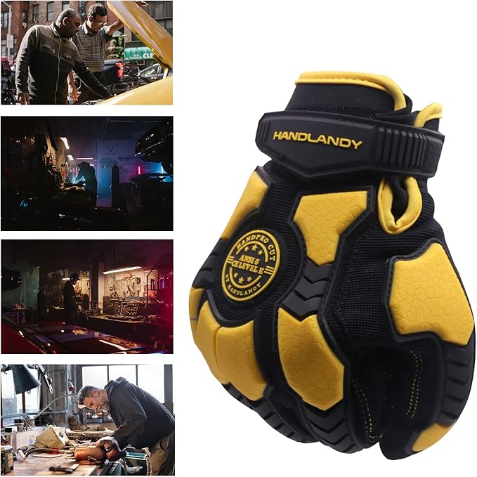 HANDLANDY Anti Vibration Gloves, SBR Padding, TPR Protector, Mechanic Work Gloves (Large, Black)