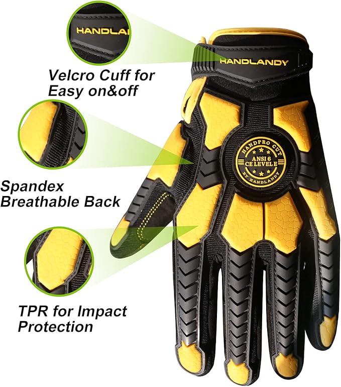 HANDLANDY Anti Vibration Gloves, SBR Padding, TPR Protector, Mechanic Work Gloves (Large, Black)