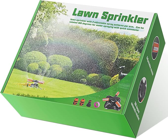 Garden Sprinkler,Upgrade Lawn Sprinkler Automatic 360 Degree Rotating Irrigation Sprinkler System, Garden Hose Sprinkler for Yard/Built in 36 Units Angle Spray Nozzles-1Pack(Green)