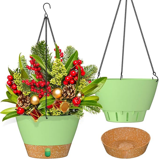 ZMTECH Hanging Planters for Indoor Plants Set of 2 Self Watering Hanging Pots Hanging Baskets Hanging Flower Pots for Outdoor Hanging Plants(8 Inch, Green)