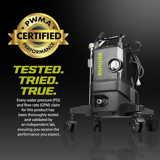 Sun Joe Electric Pressure Washer w/Wheels & 3 Quick-Connect Nozzles, 2200 PSI (PWMA Certified), 1.1 GPM, 14.9-Amp Motor - Heavy-Duty Cleaning Machine for Patios, Decks, Sidewalks & Cars, SPX3000-QW2