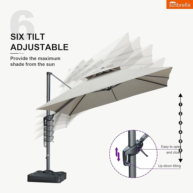 PURPLE LEAF 10 Feet Sunbrella Cantilever Umbrella Outdoor Double Top Deluxe Square Patio Offset Hanging Square Umbrella for Garden Pool Backyard Cast Ash