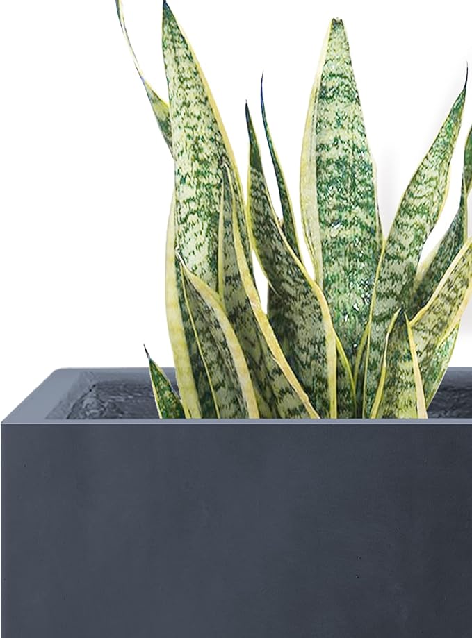 Kante 16 Inch Square Concrete Planter for Outdoor Indoor Home Patio Garden, Large Plant Pot with Drainage Hole and Rubber Plug, Charcoal