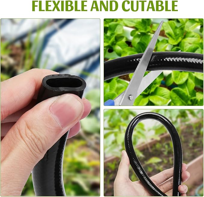 1/2 Inch Irrigation Tubing 25ft, Drip Irrigation System for Garden, (0.52″ ID X .0.60″ OD) Black Dripline, Drip Irrigation Tubing w/One of 1/2” Coupling, Elbow, Tee and End Cap.