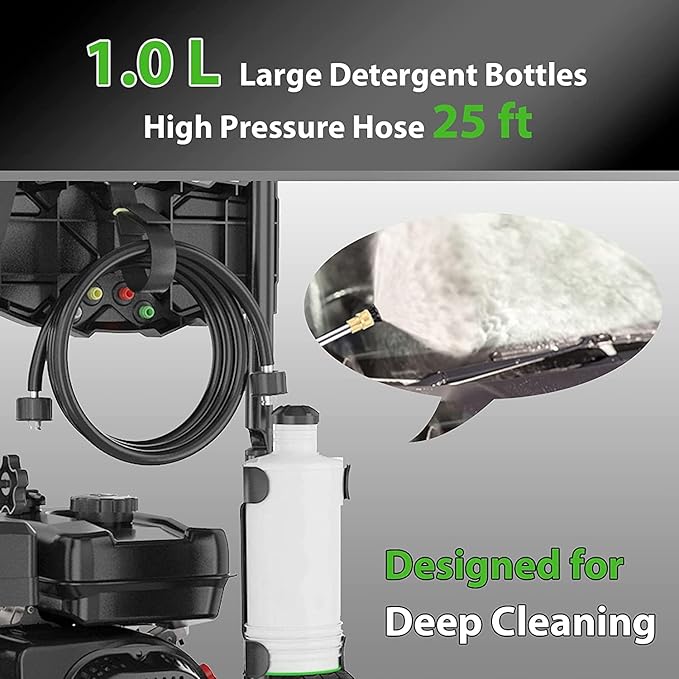 4200PSI Gas Pressure Washer, 2.8GPM Commercial Power Washer Gas Powered, 212cc 7.0 HP Engine, Includes 0.7L Soap Tank,5 QC Nozzles,25’ Hose,Car Wash Machine/Car/Driveway, EPA/CARB/ETLCompliant (Black)