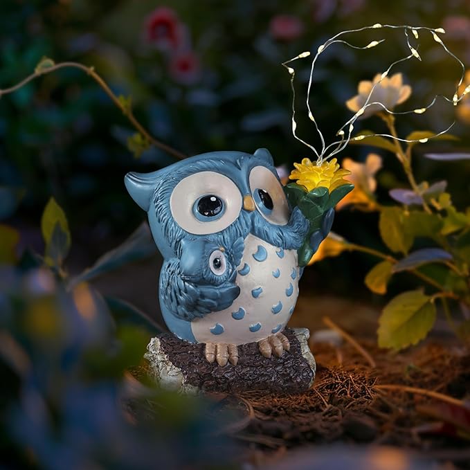 Solar Garden Statues Outdoor Decor, Fairy Owl Statue Garden Decor, Resin Yard Decorations Outdoor for Patio, Porch, Balcony, Lawn Ornaments, House Warming Birthday Gifts for Mom Women Grandma