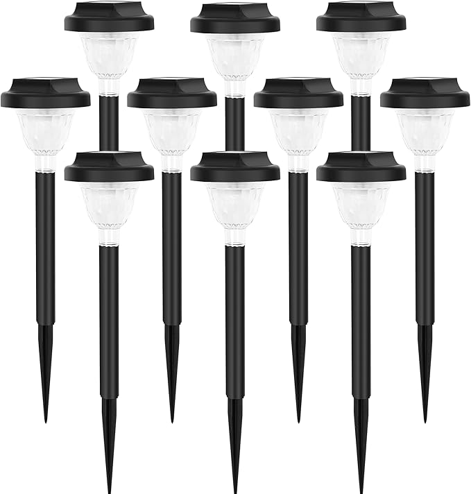 Siatom Solar Pathway Lights 10 Pack, Bright Solar Path Lights Outdoor Waterproof IP65, Walking Path Solar Lights for Outside, Garden, Lawn, Walkway, Yard (Cold White)