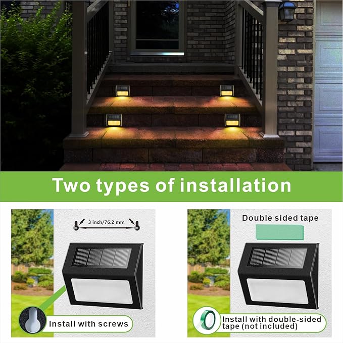 XLUX Solar Lights for Steps Decks Pathway Yard Stairs Fences, LED lamp, Rainproof, Black Metal Housing, 6 Pack