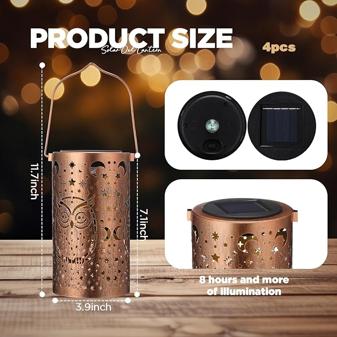 VIHOSE 4 Pack Owl Solar Lanterns Owl Solar Lights Outdoor Garden Waterproof Lights Hanging Garden Decor for Patio Yard Deck Porch Balcony Lawn Gardening Decoration Gifts