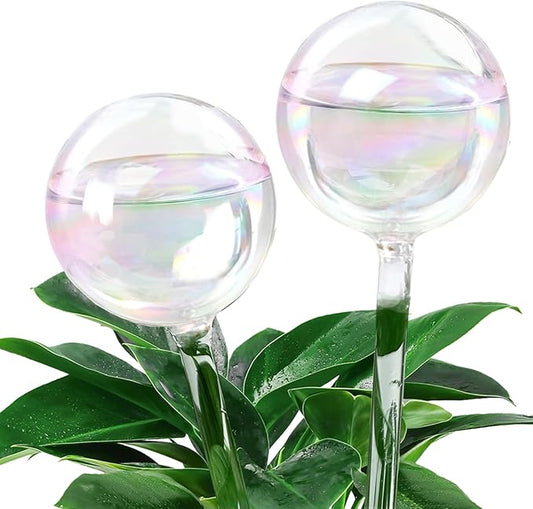 MOONSOUND Plant Watering Globes, 2pcs Plant Automatic Water Bulbs Flower Self Feeder Balls Irrigation Device Auto Waterer Planter Insert Stakes for Indoor Outdoor Garden Potted While Away on Vacation
