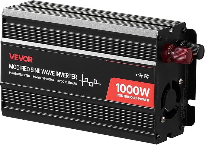 VEVOR 1000W Power Inverter, 12V DC to 120V AC Modified Sine Wave Inverter, Car Charger Converter with USB & Type-C Port, 2 AC Outlets, LED Indicator Light, Ideal for RV, Truck Outdoor Camping
