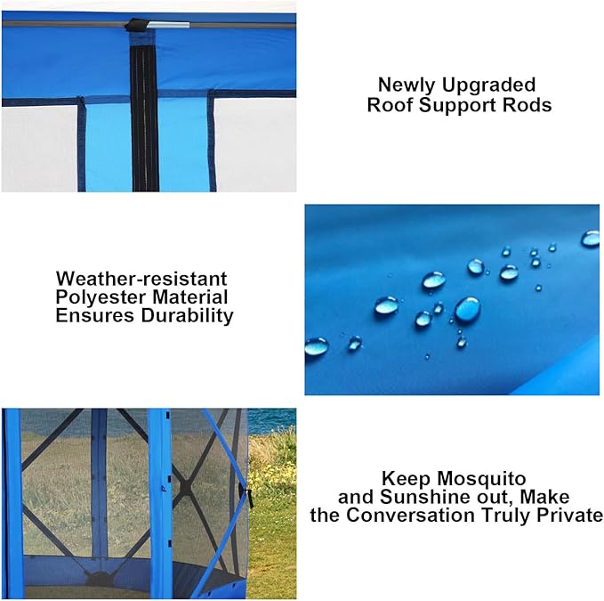 COBlZl Pop Up Gazebo 12x12 Screen House Tent for Camping, Outdoor Instant Stargazing Gazebo Canopy with Awning 2.0, Portable Hub Tent with Removable Sidewalls,Pavilion for Backyard,Blue
