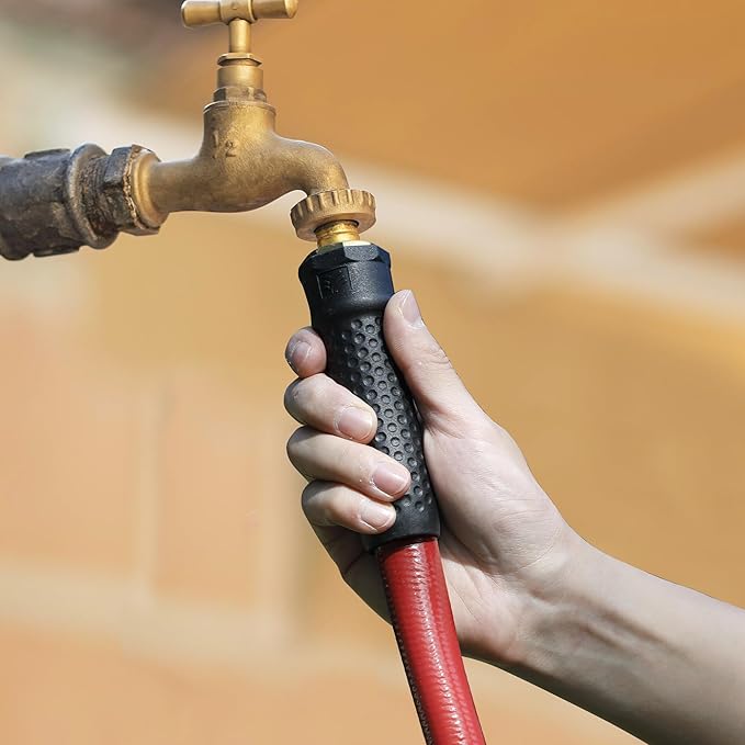 Solution4Patio Long Leader Garden Hose 3/4 in. x 50 ft. -Heavy Duty Durable Flexible Lightweight Water Pipe -Brass Aluminum Male/Female Fittings for Household & Commercial -Kink Free, No Leaking -Red