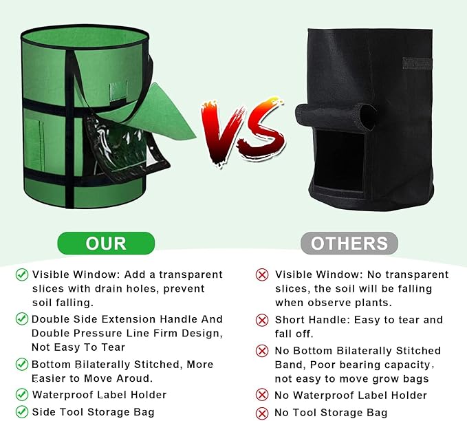 2-Pack 7 Gallon Potato Grow Bags with Harvest Window, Garden Plant Growing Bags with Flap and Handles, Thickened Nonwoven Fabric Plant Pots Grow Bags for Potatoes, Tomato, Vegetable and Fruits