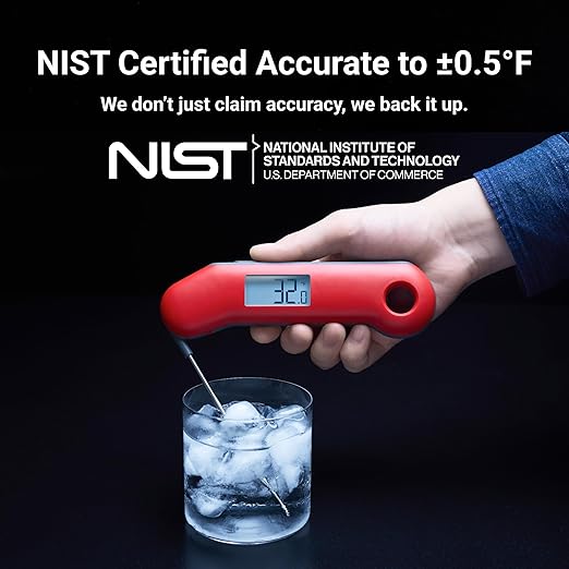 Professional Digital Meat Thermometer, Ultra Fast 0.5 Sec Instant Read, NIST Certified Accurate to ±0.5°F, IP67 Waterproof, Backlit, Auto Rotates/On/Off, Valentines Gift, Dark Red&Gray