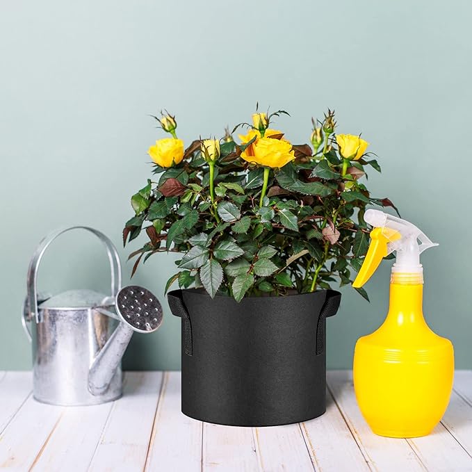 NYONG 12-Pack 20 Gallon Thickened Non-Woven Grow Bags, Aeration Fabric Pots with Handles(Black)