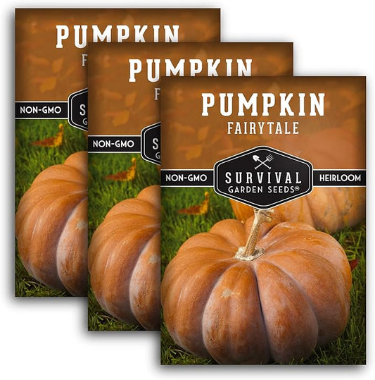 Survival Garden Seeds - Fairy Tale Pumpkin Seed for Planting - 3 Packs with Instructions to Plant and Grow Pumpkins in Your Home Vegetable Garden - Non-GMO Heirloom Variety