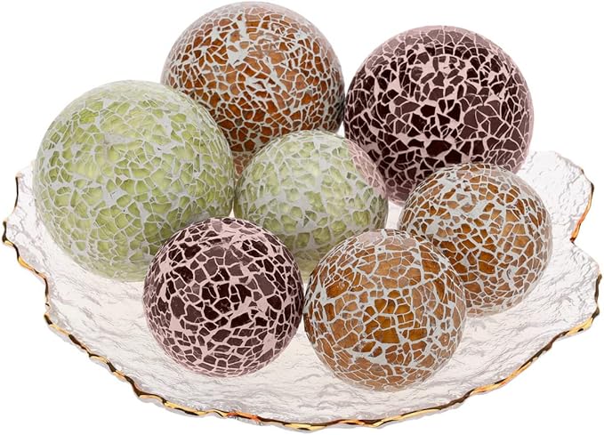 6 PCS 2.5inch Glass Decoration Orbs Set Glass Mosaic Sphere Balls Mix Color Bowls Vases Table Centerpieces Home Living Room Christmas Wedding Party Ornaments