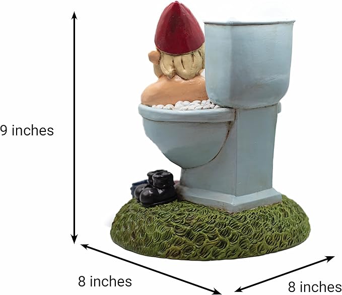 9” Funny Toilet Garden Gnome Statue – Hilarious Yard Decor for Outdoor & Indoor Spaces – All-Weather Resin Lawn Ornament – Unique Housewarming Gift & Gag Decoration