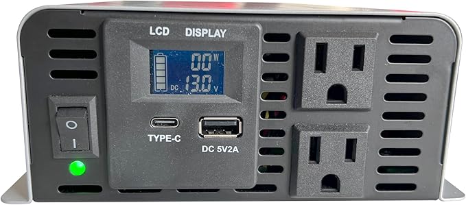 Pure sine Wave Inverter DC 12V Input and AC 110V Output with LCD Display, USB Output Port, Type-C Output Port(600W)