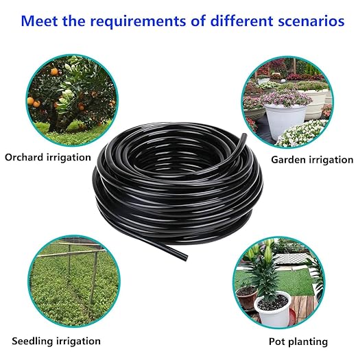 100 Foot (30 m) Drip Hose,1/4 Inch Blank Distribution Hose Drip Hose with 10 Packs of 1/4 "Drip Tee Connectors,Suitable for Quick Connector Irrigation Systems,Small Garden Irrigation Systems