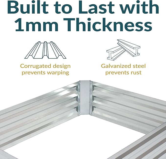 Sunnydaze Galvanized Raised Garden Bed - Metal Raised Bed for Gardening - Outdoor Planter Box for Flowers, Plants, and Vegetables - Silver - 48" W x 36" D x 12" H Rectangle