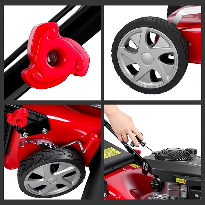 Lawn Mower Gas, Self Propelled 18-Inch 131cc Lawn Mowers & Tractors, 3-in-1 Gas-Powered Lawnmower with 50L Bag, Mulching and Side Discharge, Adjustable Cutting Height, Easy Start for Yards
