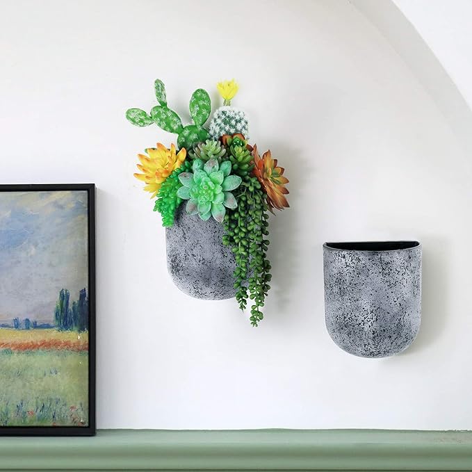 LA JOLIE MUSE Wall Hanging Planters for Indoor Plants,Hanging Flower Pots for Air Plants Succulent, Set of 2, 6 Inch, Rock Gray