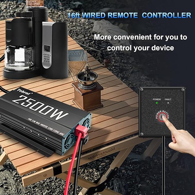 2500W Pure Sine Wave Inverter 12V DC to 110V AC Converter for Home, RV, Truck, Off-Grid Solar Power Inverter with Built-in 5V/2.1A USB, AC Hardwire Port, Remote Controller