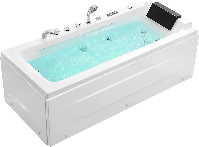 67 in Whirlpool Bathtub,Empava Jetted Tub with Heater,Hydro Massage Bathtub with 9 Water Jets+8 Air Jets,SPA Bathtub with Waterfall,Whirlpool Tub with Light,LED Control Panel