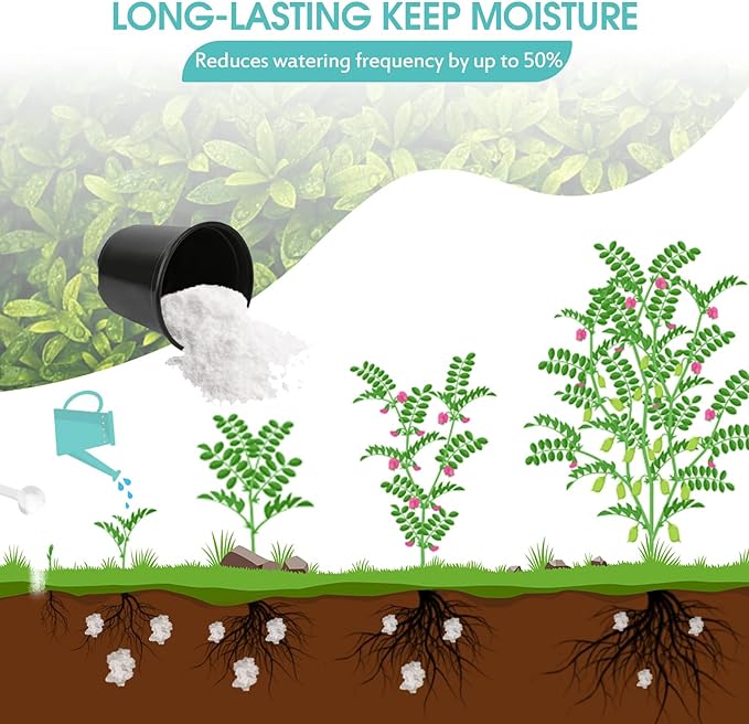 2LB Water Storing Crystals for Plants with Spoon, Water Gel Solves Plant Over-Watering and Drought Problems, Keeps The Soil Moist, Small Water Storing Polymer Crystals Powder for Plants - by Oycevila