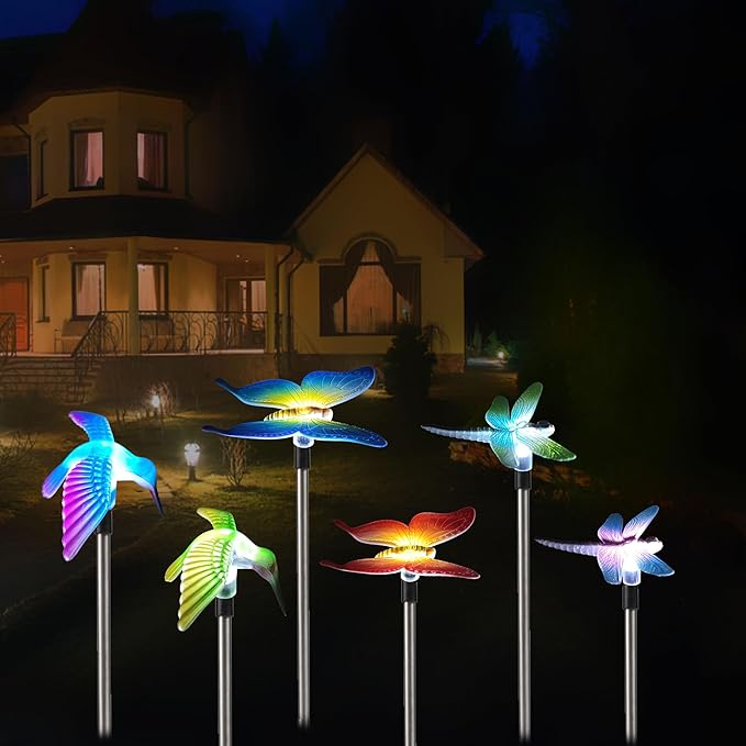 Solar Outdoor Lights with Hummingbird Butterfly Insect Garden Gifts Decor,Solar Garden Stakes Lights for Pathway, Lawn, Patio, Driveway