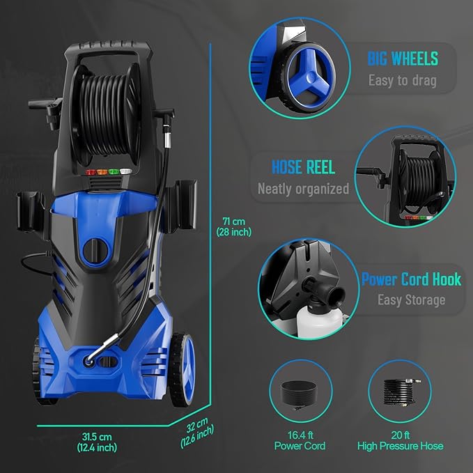 Pressure Washer Power Washer 5000PSIIMAX Cleaning Machine with Foam Cannon for Cars Fences Driveways Patios, Blue