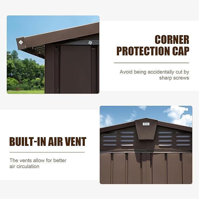 10x8ft Outdoor Storage Shed, Galvanized Steel Garden Shed with Gable Roof, Lockable Double Doors and 32 Vents, Large Bike and Tool Storage for Backyard Lawn