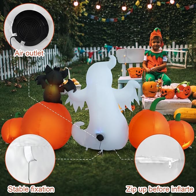 8ft Bat Pumpkin Row Stand Halloween Inflatable Outdoor Decoration, Yard Decorations with LED Lights for Outdoor Lawn, Garden, Home Holiday Party