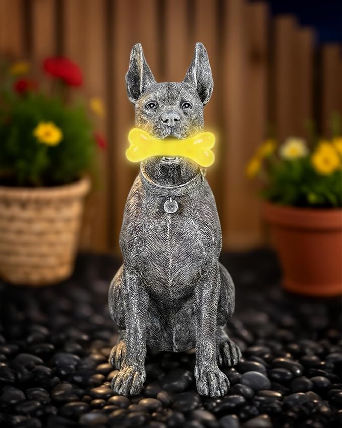 Dog Solar Garden Statue with LED Light - Outdoor Yard, Lawn, Patio Doberman Decor - Unique Birthday Housewarming Gift for Dad, Mom, Men, Women